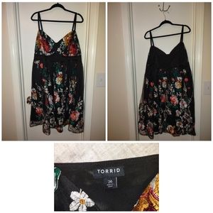 A frame black floral dress